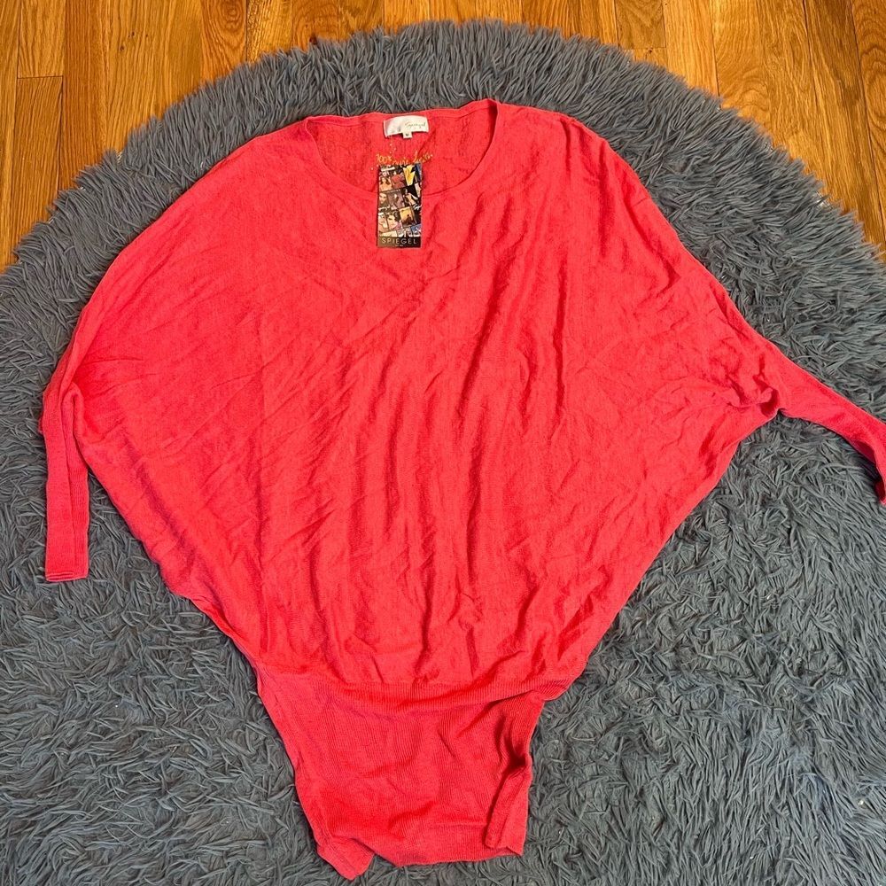 Spiegel Orange Red 100% Linen Lagenlook Boho Sweater Size M NWT